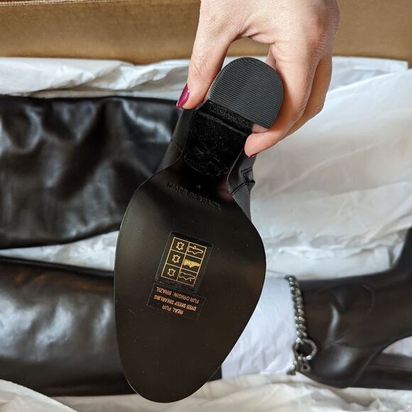 NWT Dundas x Revolve black leather shearling lace up thigh high Kate boots - Picture 4 of 9